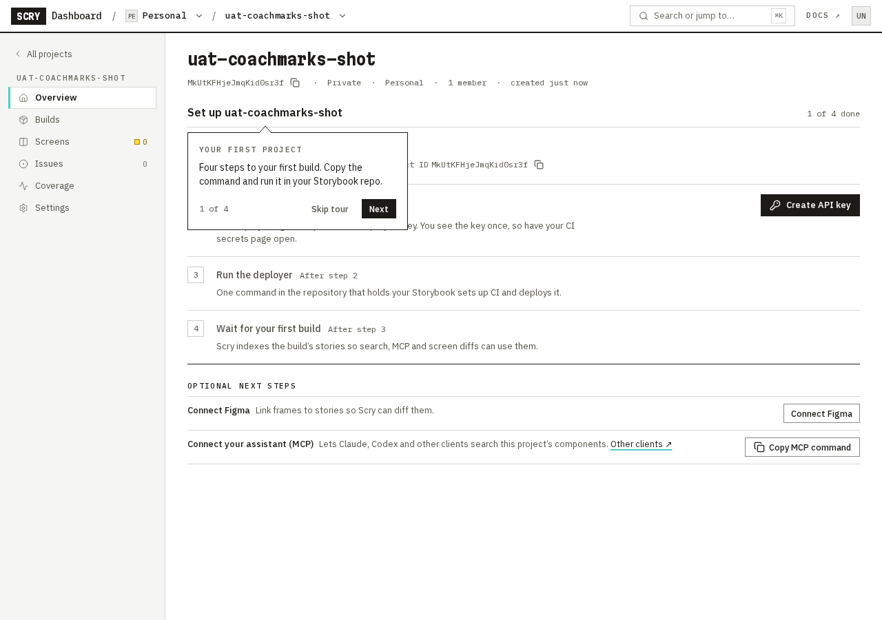 The Your first project tour pointing at the setup checklist